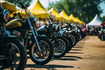 Fototapete Fahrrad Motorcycles parking outdoor festival culture. Generate Ai