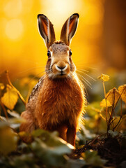 Obraz premium Hare in its Natural Habitat, Wildlife Photography, Generative AI