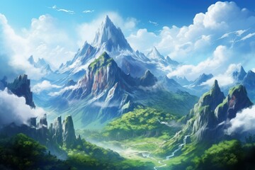 Mountains travel anime visual novel game. Generate Ai - obrazy, fototapety, plakaty