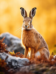Fototapeta premium Hare in its Natural Habitat, Wildlife Photography, Generative AI