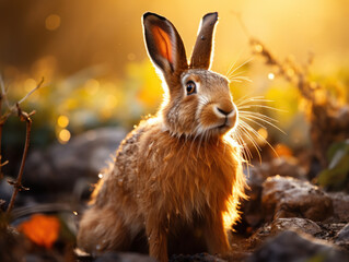 Hare in its Natural Habitat, Wildlife Photography, Generative AI