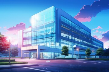 Office building morning anime visual novel game. Generate Ai