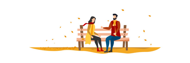 People are walking in the autumn park. Vector
