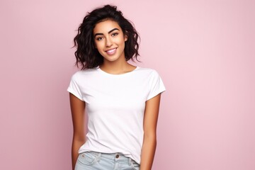 Fototapeta premium female wearing white tshirt for mock up or presentation on plain background