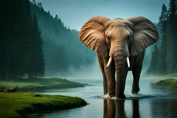 Fototapeta na wymiar elephant in the water, elephant in the rain, elephant , animal 