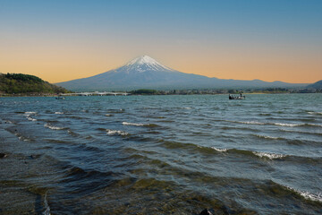 Lake view with Fuji mountain in the background.