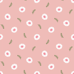 Floral seamless vector pattern with blooming marguerites. Cartoon texture with vintage flowers. Scandi theme background for wrapping paper, packaging, gift, fabric, wallpaper, textile, apparel.