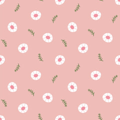 Floral seamless vector pattern with blooming marguerites. Cartoon texture with vintage flowers. Scandi theme background for wrapping paper, packaging, gift, fabric, wallpaper, textile, apparel.