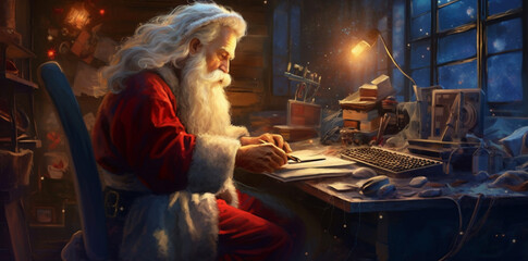 happy holiday character house santa home christmas family communication laptop. Generative AI.