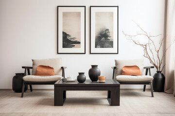 Stylish composition of living room interior in minimalist style. 