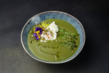 A delicious soup in a restaurant. Close-up