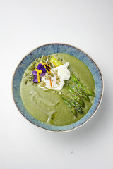 A delicious soup in a restaurant. Close-up