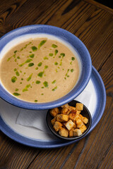 A delicious soup in a restaurant. Close-up