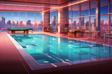 Pool luxury anime visual novel game. Generate Ai
