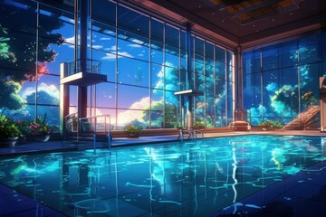 Pool indoor anime visual novel game. Generate Ai