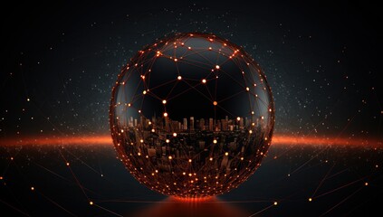 Connection lines around the Earth's surface, future technology backdrop with circles and lines. Internet, social media, travel, or logistical concepts.