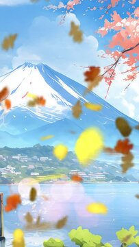 footage anime background country side with mountain and flower, background animation beach japanese style	