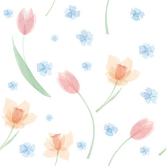 Vector seamless pattern with spring watercolor flowers - 638417688
