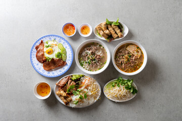 Beef rice noodles, spicy rice noodles, jjajo, pork fried rice, bun cha Korean food dish