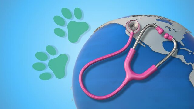National rabies day concept with an earth stethoscope and dog paw