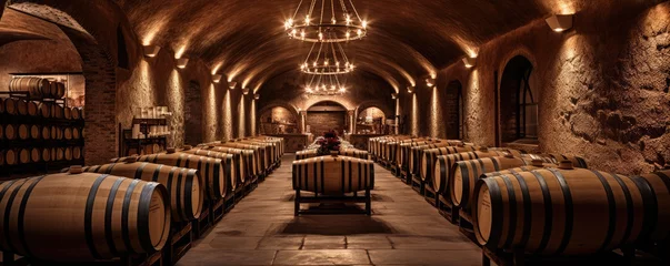 Fototapete Toscane Old cellar with wine wooden barrels. copy space