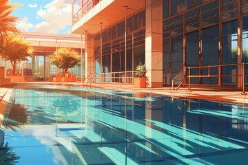 Pool sunlight anime visual novel game. Generate Ai
