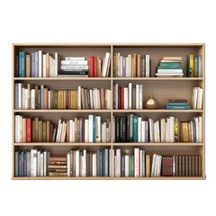 Wide Student Bookshelf isolated on transparent background. Generative AI