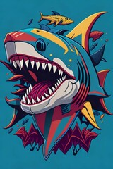 A detailed illustration of a Shark for a t-shirt design, wallpaper, fashion