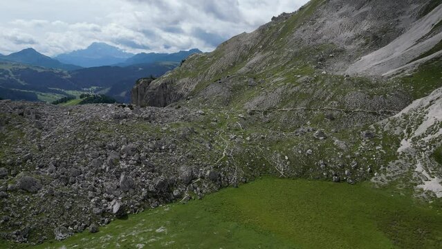 Aerial view of Dolomites Alps near Alta Badia, Trentino-Alto-Adige region, Italy. Summer season.