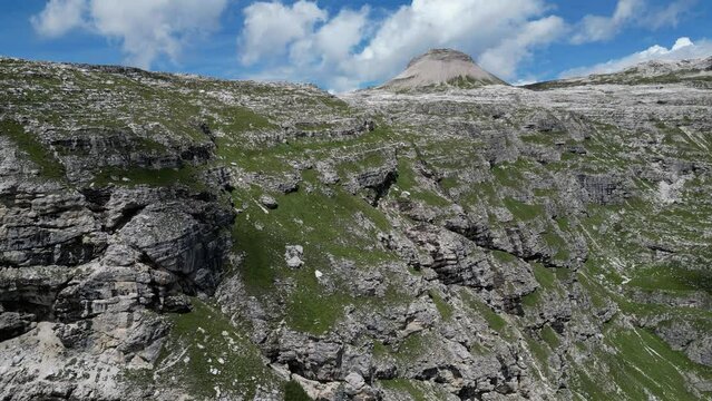 Aerial view of Dolomites Alps near Alta Badia, Trentino-Alto-Adige region, Italy. Summer season.