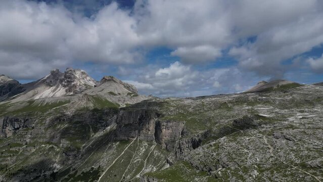 Aerial view of Dolomites Alps near Alta Badia, Trentino-Alto-Adige region, Italy. Summer season.