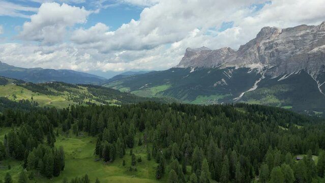Aerial view of Dolomites Alps near Alta Badia, Trentino-Alto-Adige region, Italy. Summer season.