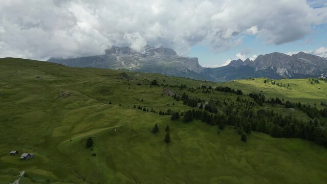 Aerial view of Dolomites Alps near Alta Badia, Trentino-Alto-Adige region, Italy. Summer season.