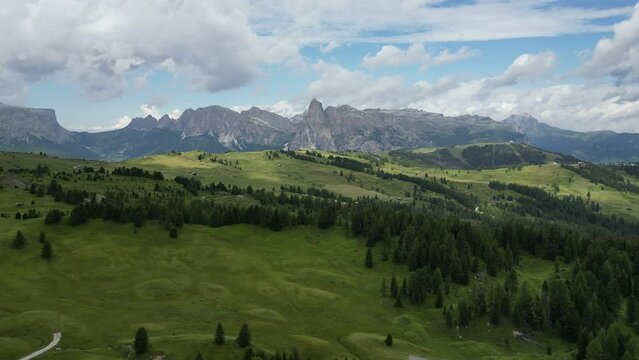 Aerial view of Dolomites Alps near Alta Badia, Trentino-Alto-Adige region, Italy. Summer season.