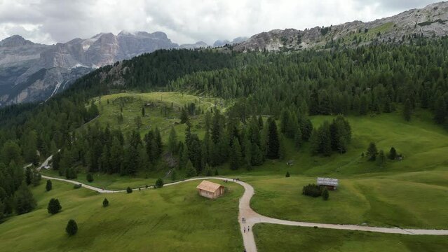 Aerial view of Dolomites Alps near Alta Badia, Trentino-Alto-Adige region, Italy. Summer season.