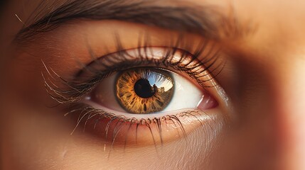 Close-up photo of a brown female eye. Amazing Eyesight. Vision correction concept.