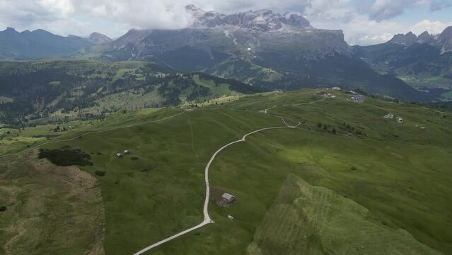 Aerial view of Dolomites Alps near Alta Badia, Trentino-Alto-Adige region, Italy. Summer season.