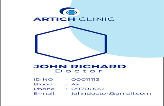 ID card design, identity card, blue ID card, ID card with QR code, staff ID card, hospital employee ID card, print ready file.