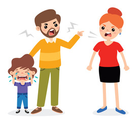 Cartoon Illustration Of Angry Family Quarreling