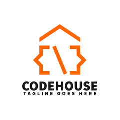 coding logo template , curly braces and code symbols in the form of house