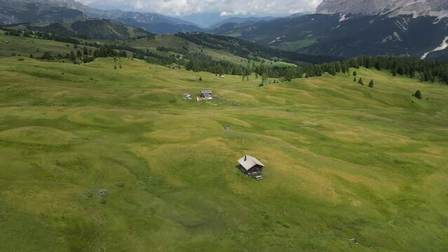 Aerial view of Dolomites Alps near Alta Badia, Trentino-Alto-Adige region, Italy. Summer season.