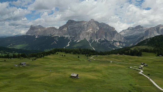 Aerial view of Dolomites Alps near Alta Badia, Trentino-Alto-Adige region, Italy. Summer season.