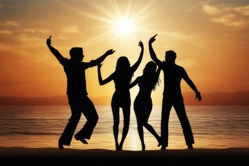 group of people dancing on the beach