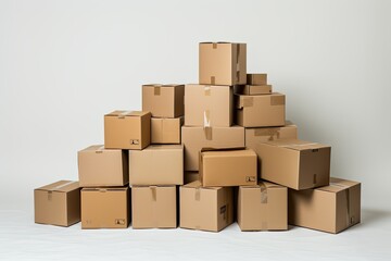 Fototapeta premium Cardboard boxes, white background, deliveries concept. Generative AI