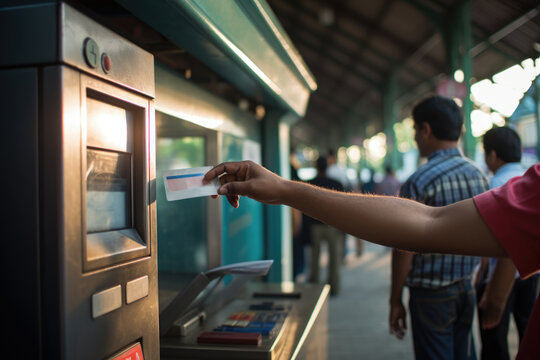 man using ATM machine at subway station , AI Generated