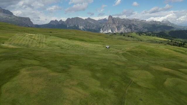 Aerial view of Dolomites Alps near Alta Badia, Trentino-Alto-Adige region, Italy. Summer season.