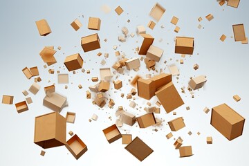Background with many scattered cardboard boxes, delivery and logistics concept. Generative AI