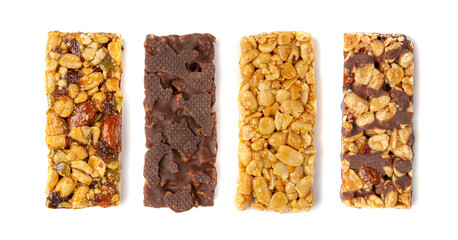 Nut Bar Isolated, Energy Snack with Nuts, Chocolate Muesli Dessert, Protein Candy Bar, Fitness Breakfast