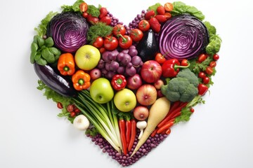 Naklejka na ściany i meble Organic vegetables forming a heart, healthy living concept. Generative AI