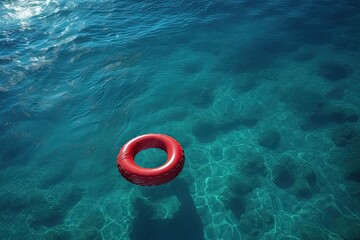 Obraz premium Lifebuoy on the surface of sea water. Generative AI